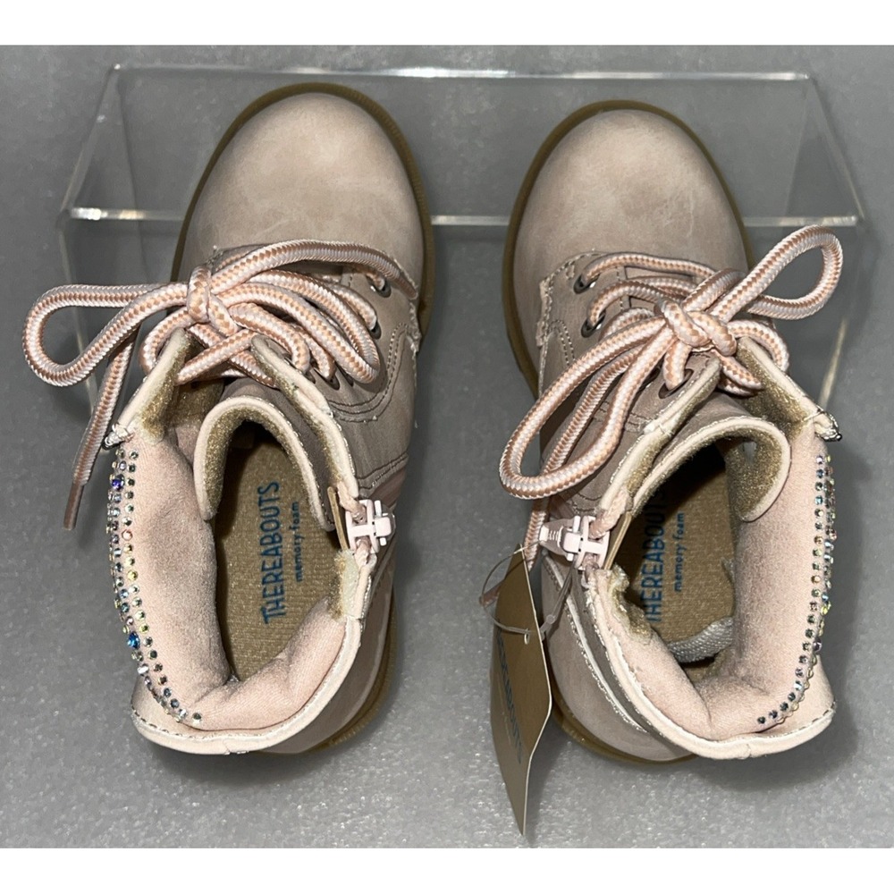 Therabouts Kinsley Pink Rhinestone Hiker Block Heel Boots Girls Size 11 NEW - Picture 11 of 16